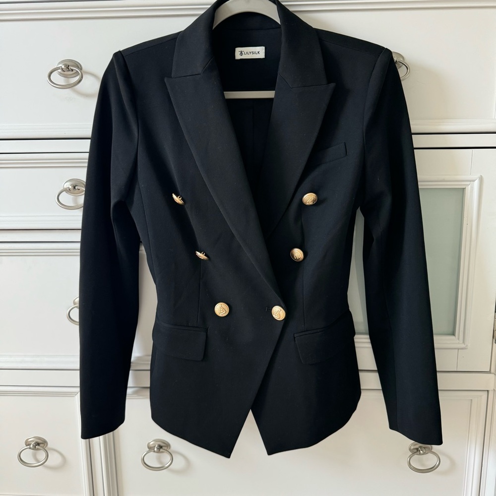 L'Agence Black Double-Breasted Blazer with Gold Buttons - Picture 6 of 16